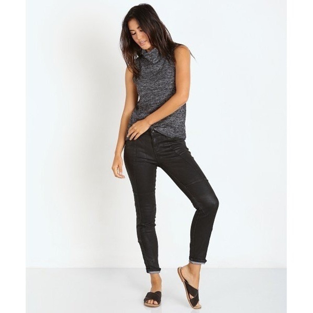 Free People 26/2 Coated Low Rise Jillian Skinny Pant Black Grunge Bikercore Rock